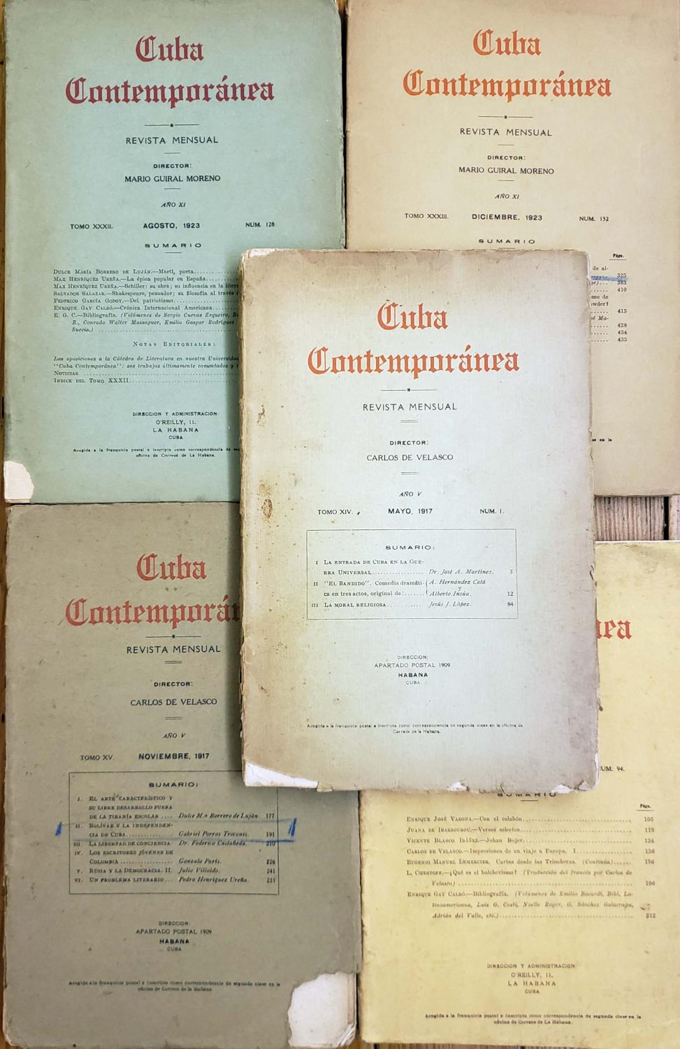 Diferentes números de la revista Cuba Contemporánea. Foto tomada de Internet